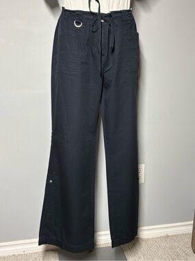 Wide-Leg Navy Utility Pants with Button Flap Pockets